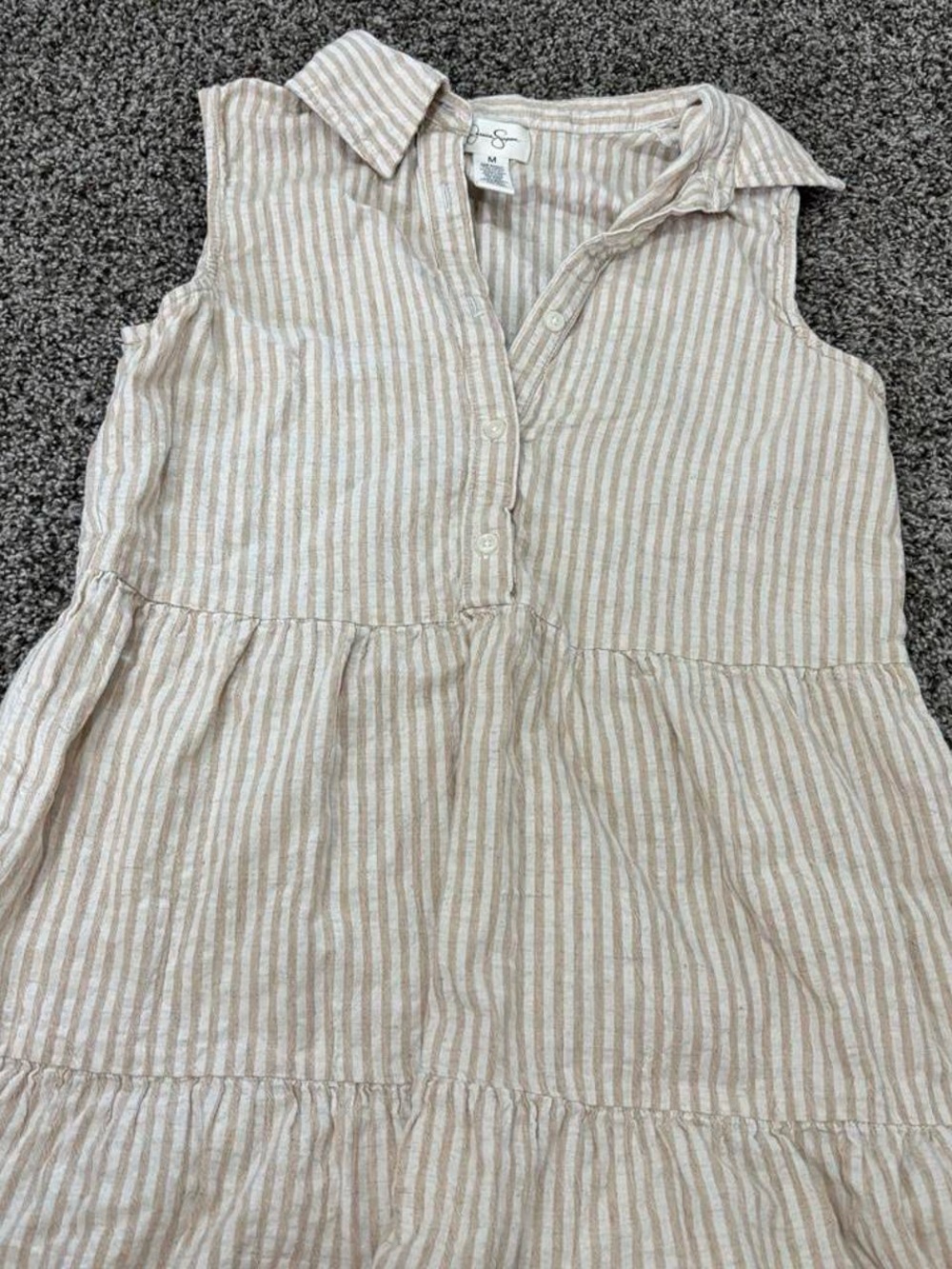 Jessica Simpson Beige and White Striped Sleeveless Tunic Dress